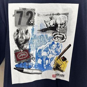 Vintage Y2K Ecko Unlimited Gothic T Shirt Medium Dark Navy Grunge Cyber Skater
